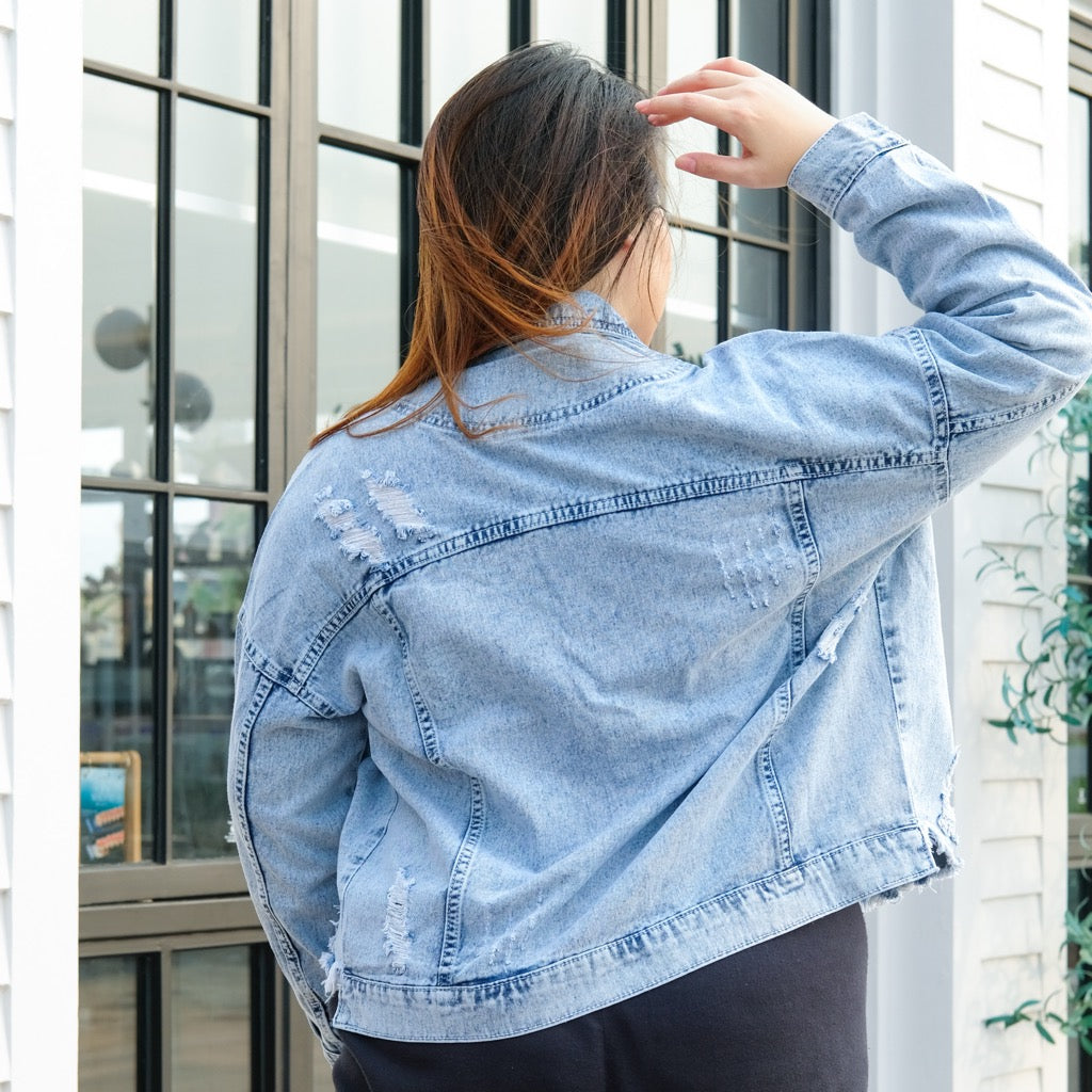 JINISO Big Size Ripped Jaket Jeans Oversize Vintage Blue Acid