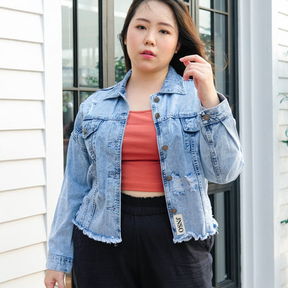 JINISO Big Size Ripped Jaket Jeans Oversize Vintage Blue Acid