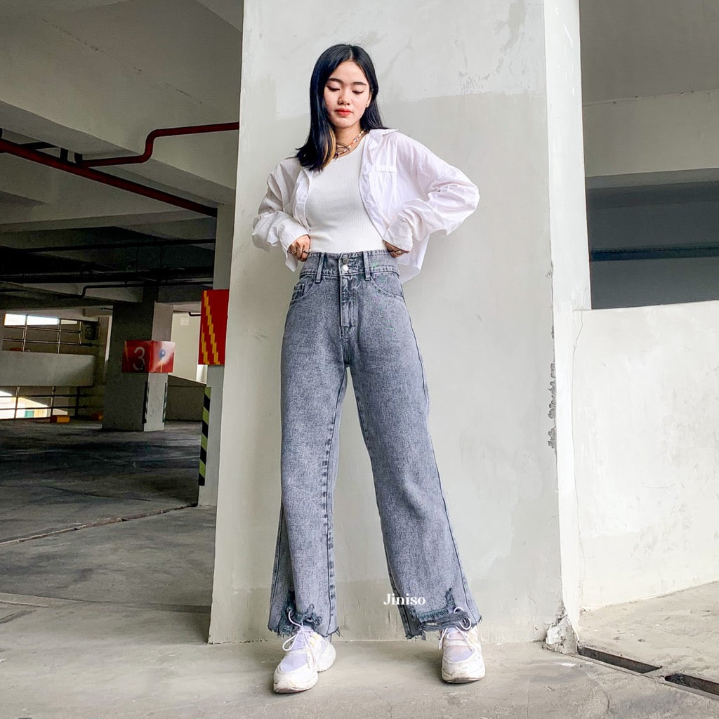 JINISO - Highwaist Baggy Ripped Jeans 303 MYSTIC GAL