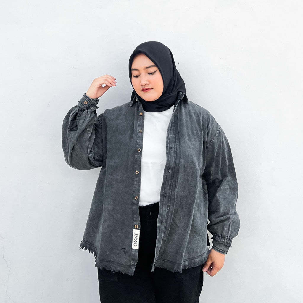 JINISO - Big Size Kemeja Denim Raw Oversize Unisex HYPER ACTIVE