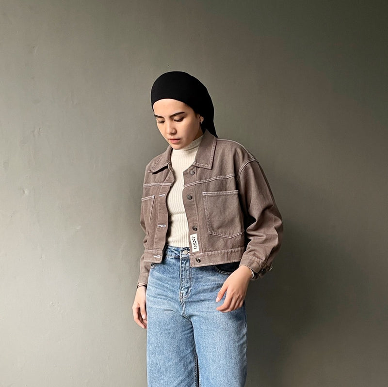 JINISO Fuji Jaket Crop Jeans Oversize Cozy Caramel