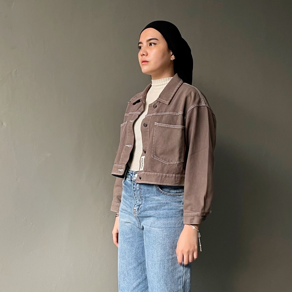 JINISO Fuji Jaket Crop Jeans Oversize Cozy Caramel