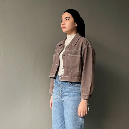 JINISO Fuji Jaket Crop Jeans Oversize Cozy Caramel