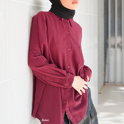 JINISO Kemeja Oversize Shirt Maroon Vibe HYPER ACTIVE