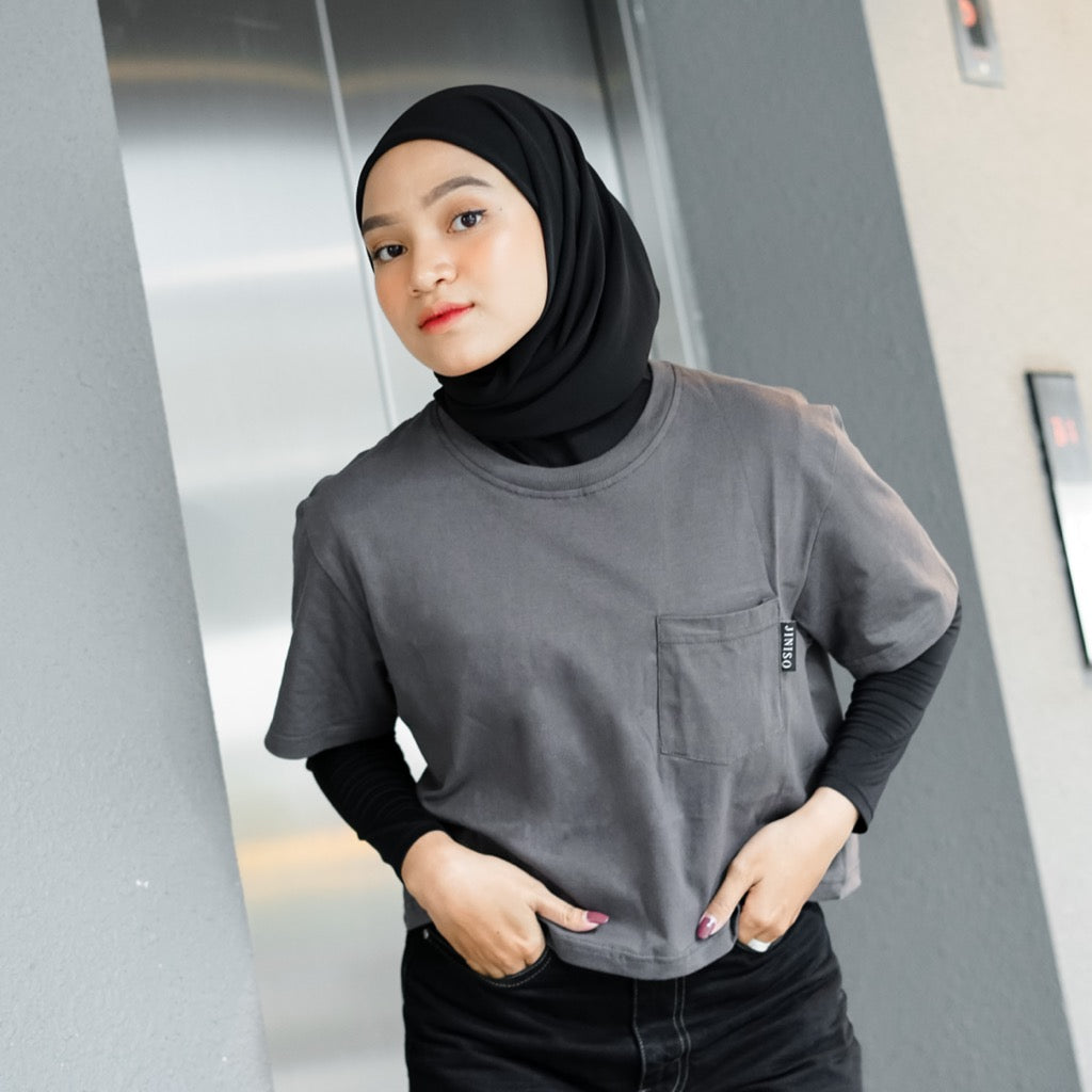 JINISO Kaos Crop Top Pocket Everyday Basic T-Shirt