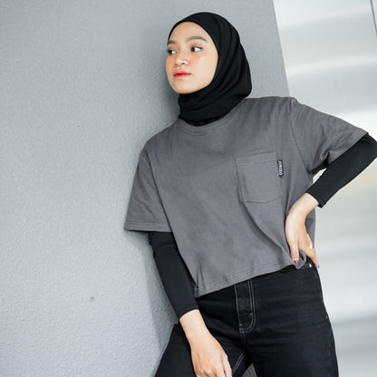 JINISO Kaos Crop Top Pocket Everyday Basic T-Shirt