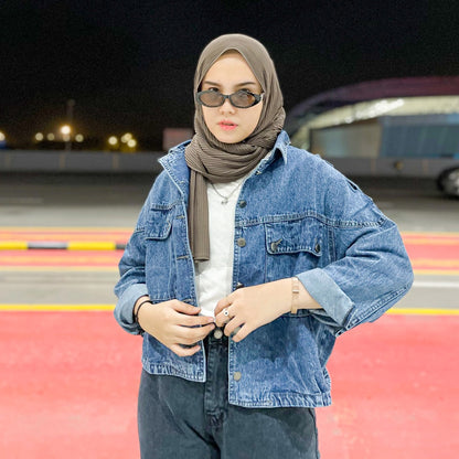 JINISO Jaket Crop Jeans Oversize Blue Acid