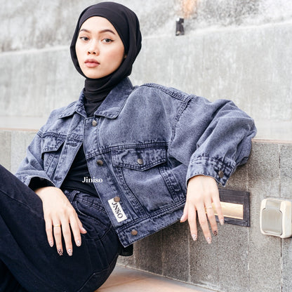 JINISO Jaket Crop Jeans Oversize Urban Black Acid