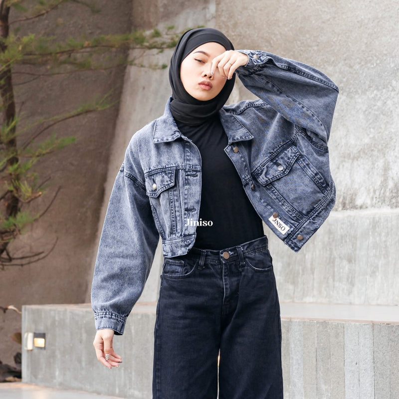JINISO Jaket Crop Jeans Oversize Urban Black Acid