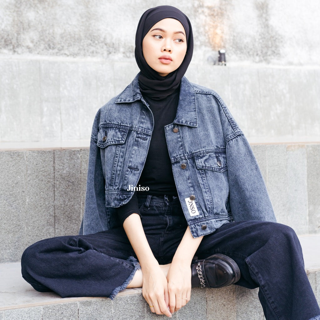 JINISO Jaket Crop Jeans Oversize Urban Black Acid