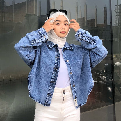 JINISO Jaket Crop Jeans Oversize Belle Basic Blue Acid