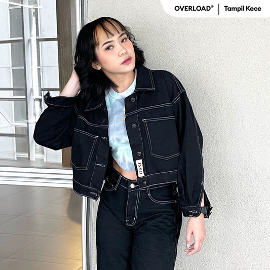 JINISO Jaket Crop Jeans Oversize Cozy Black Oreo