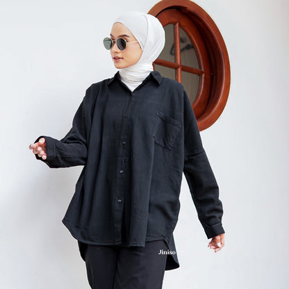 JINISO Kemeja Oversize Shirt Jet Black HYPER ACTIVE