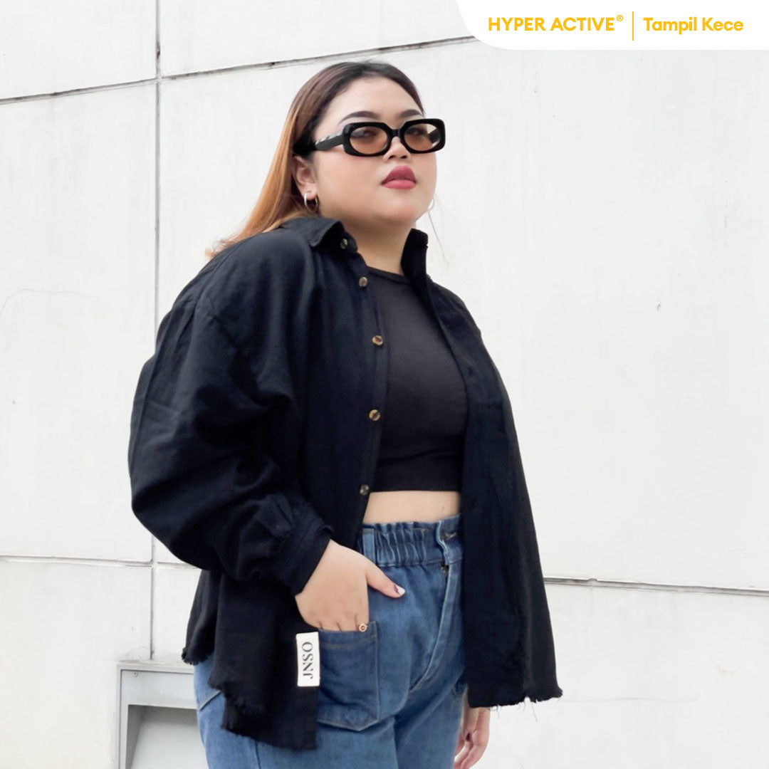 JINISO - Big Size Kemeja Denim Raw Oversize Unisex HYPER ACTIVE