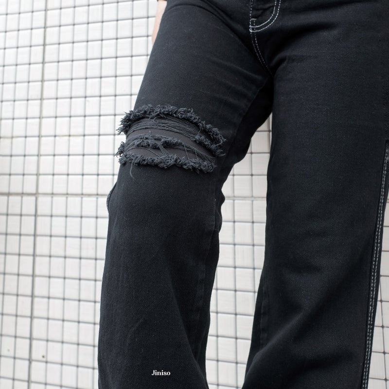 JINISO - Highwaist Loose Ripped Jeans Black Oreo 850 MYSTIC GAL