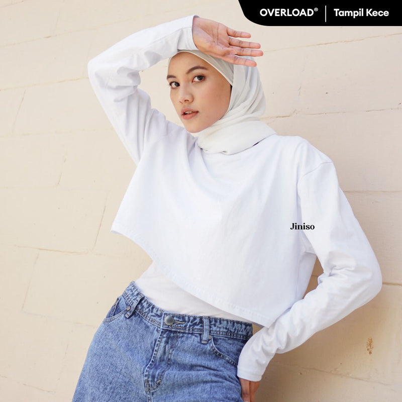 JINISO Kaos Crop Top Oversize Lengan Panjang Polos T-Shirt