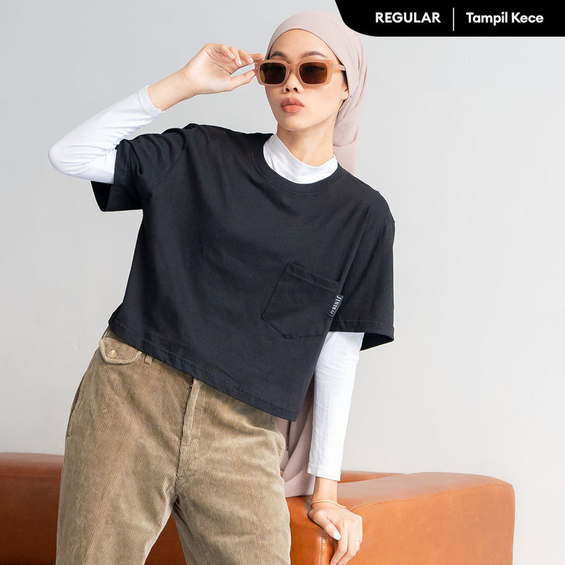 JINISO Kaos Crop Top Pocket Everyday Basic T-Shirt