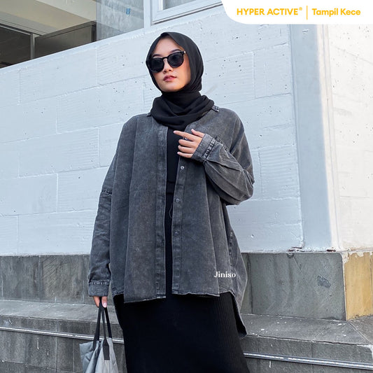 JINISO Kemeja Oversize Shirt Black Acid HYPER ACTIVE