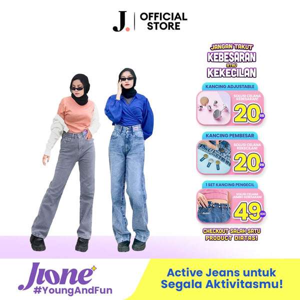 JINISO Jione Celana Baggy High Waist 2 Buttons Jeans 112 - 122