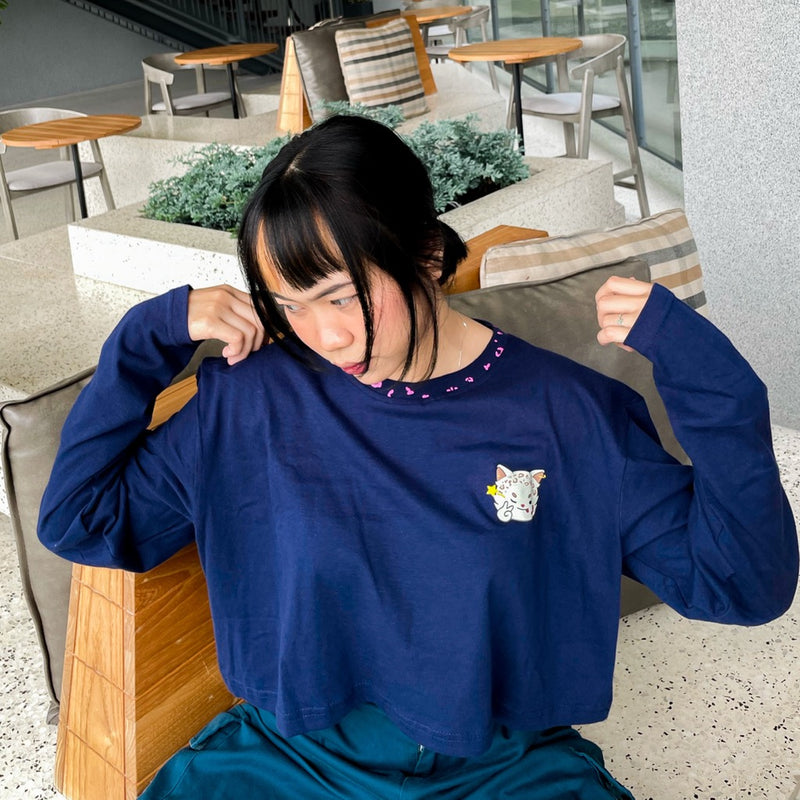 JINISO Kaos Crop Top Oversize Lengan Panjang GENJIO Round Neck T-Shirt