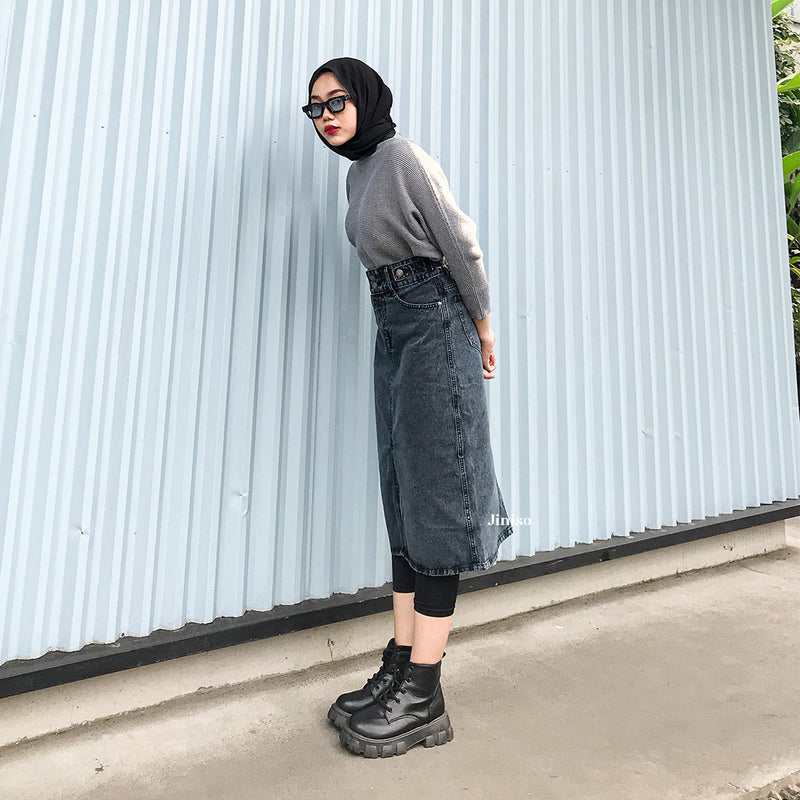 JINISO - Highwaist Rok Seventy Jeans Panjang