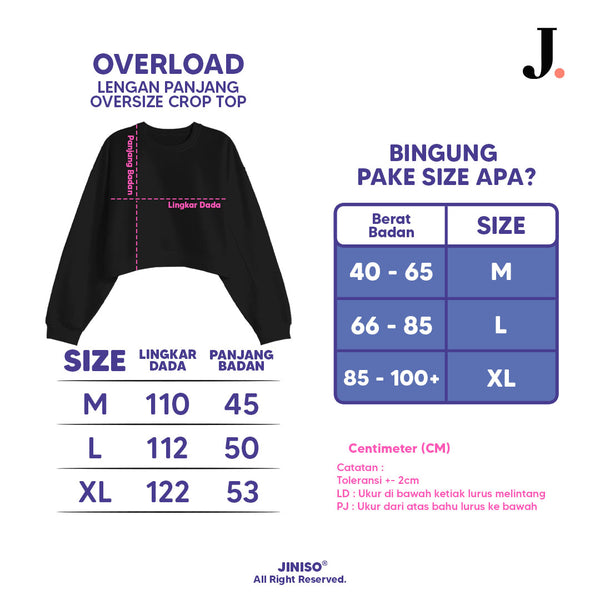 JINISO Kaos Crop Top Oversize Lengan Panjang Polos T-Shirt