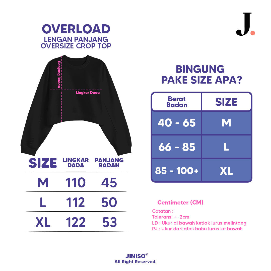 JINISO Kaos Big Size Crop Top Oversize Lengan Panjang Polos T