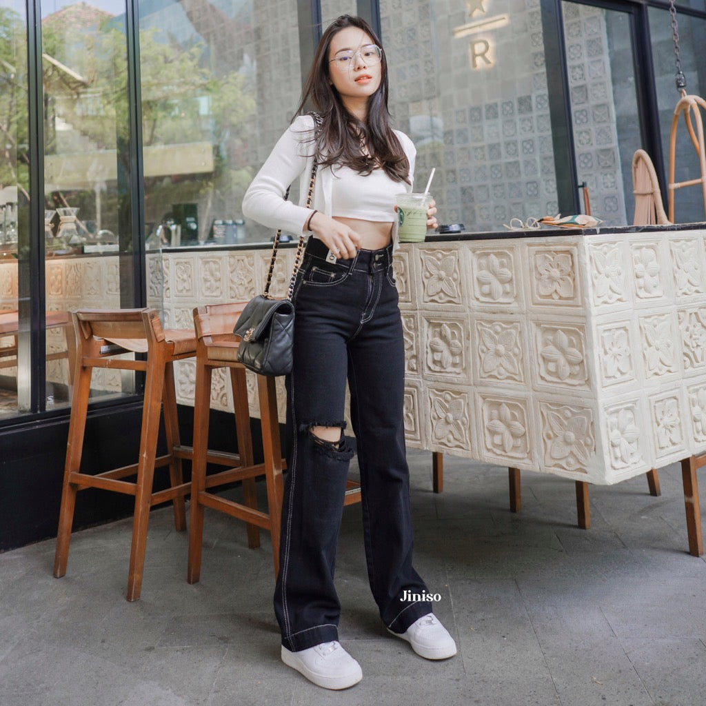 JINISO - Highwaist Baggy Ripped Jeans  509 MYSTIC GAL