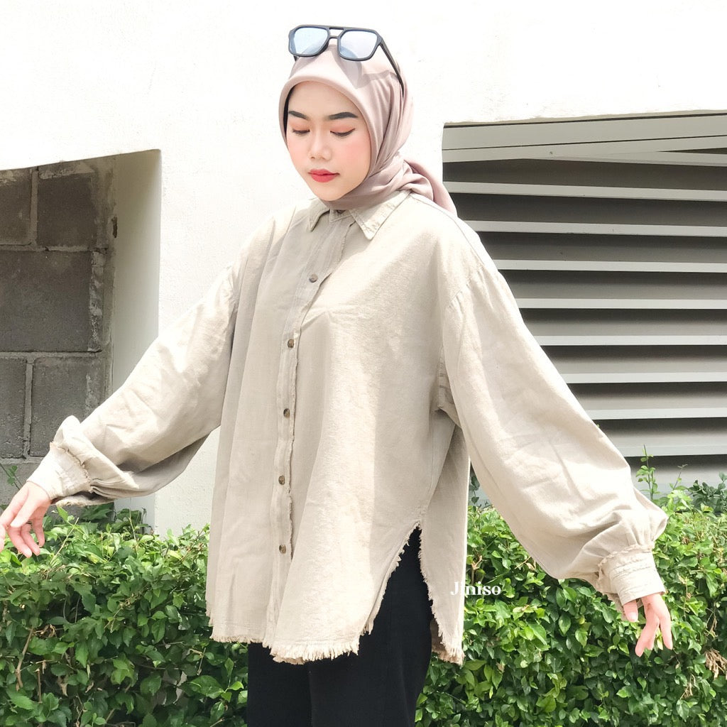 JINISO - Kemeja Denim Raw Oversize Unisex HYPER ACTIVE