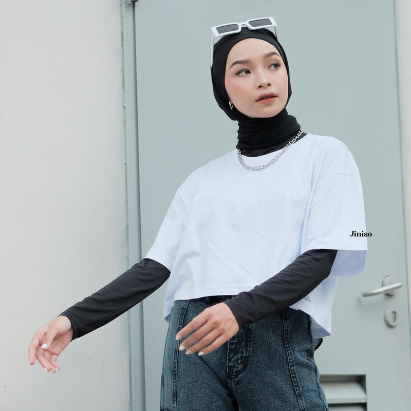 JINISO Kaos Crop Top Oversize Basic Polos T-Shirt